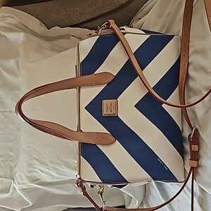 Dooney & Bourke Blue/White Chevron Stripe Bowler Bag